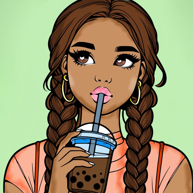 realistic girl with braided hair drinking boba