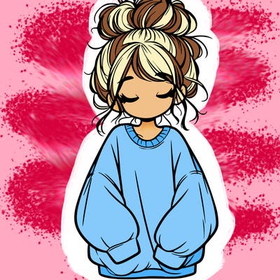 girl with baggy sweatshirt and messy bun