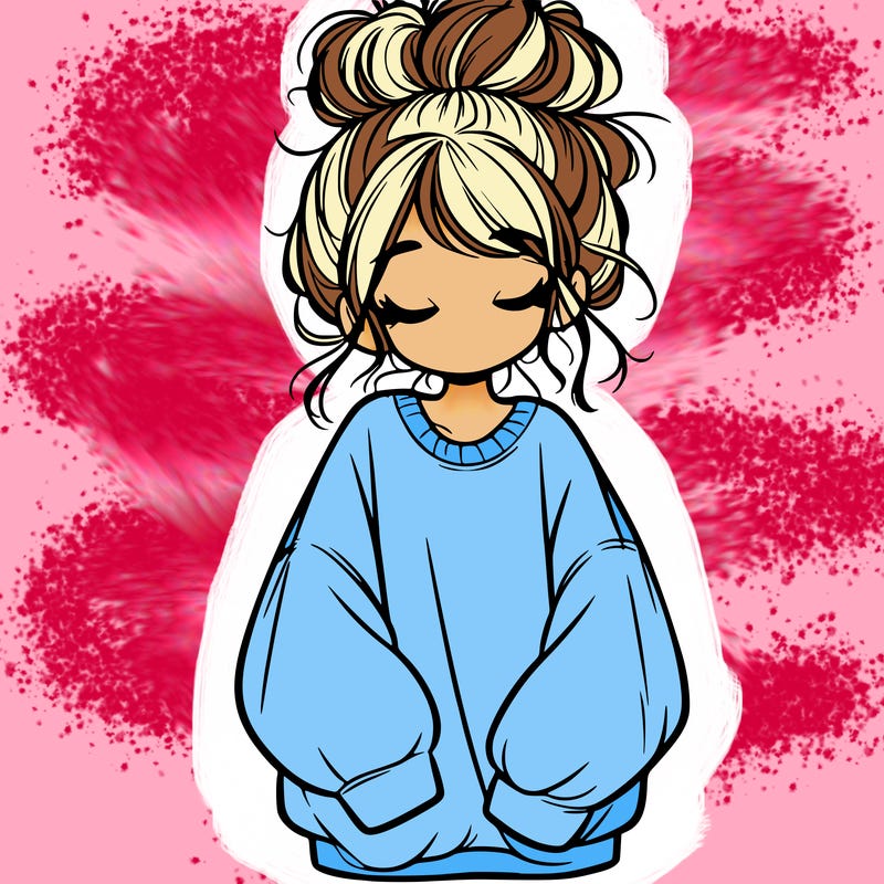 girl with baggy sweatshirt and messy bun