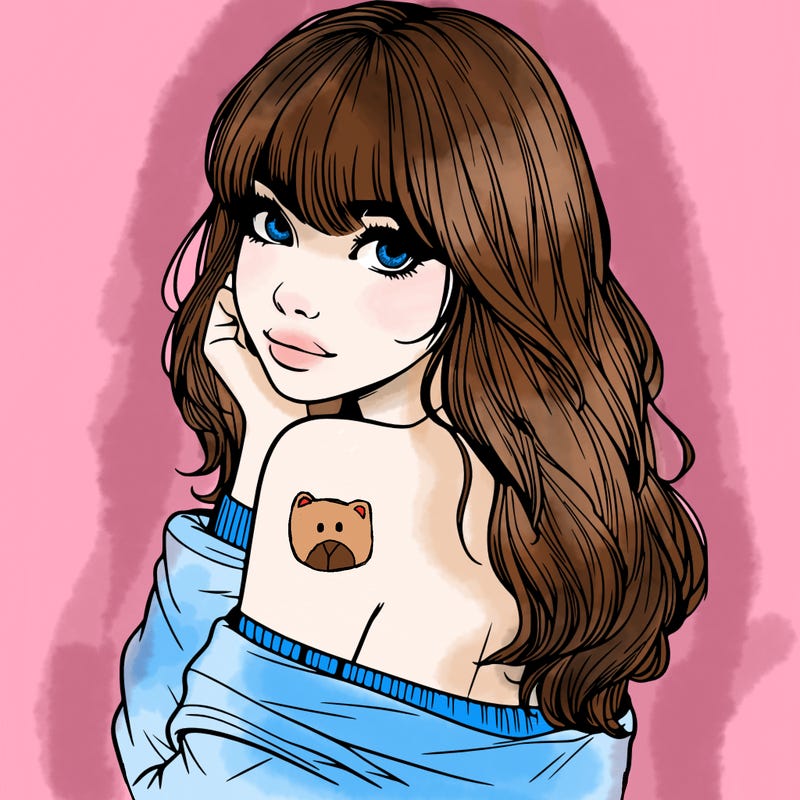 realistic girl with bangs looking over her shoulder