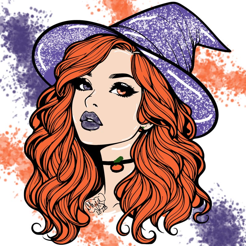 realistic witch girl with wavy hair and lips
