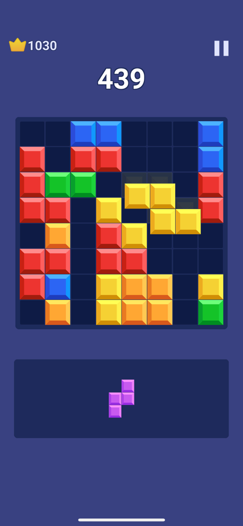 Mini Games : No Wifi Games - A colorful block puzzle game interface from the Mini Games collection showing a score of 439 and various colored blocks on a grid.