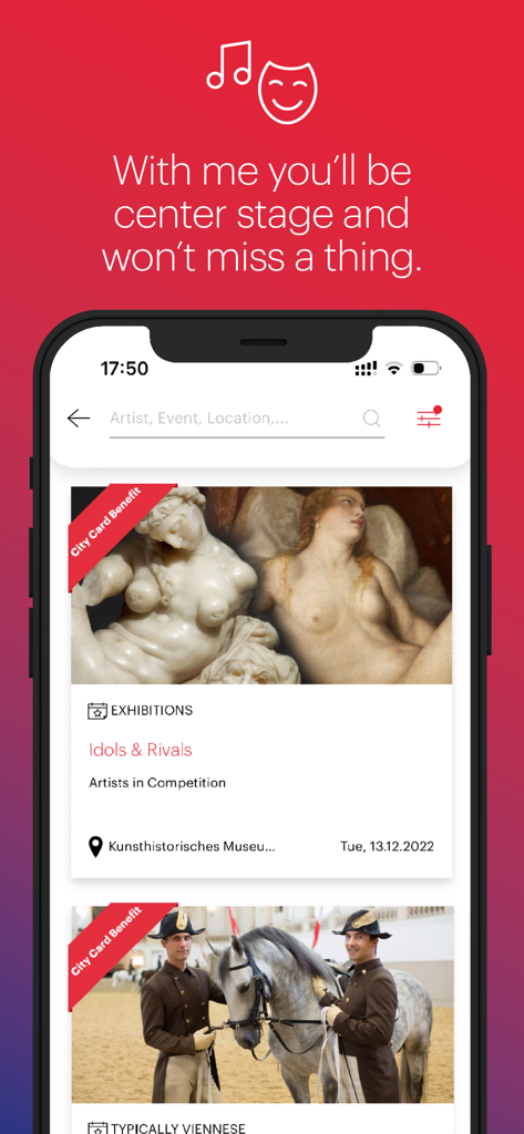 ivie – Official Vienna Guide - Official Vienna Guide app displaying cultural events and exhibitions with City Card benefits