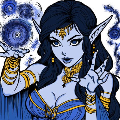 realistic scary beautiful elf sorceress casting spell