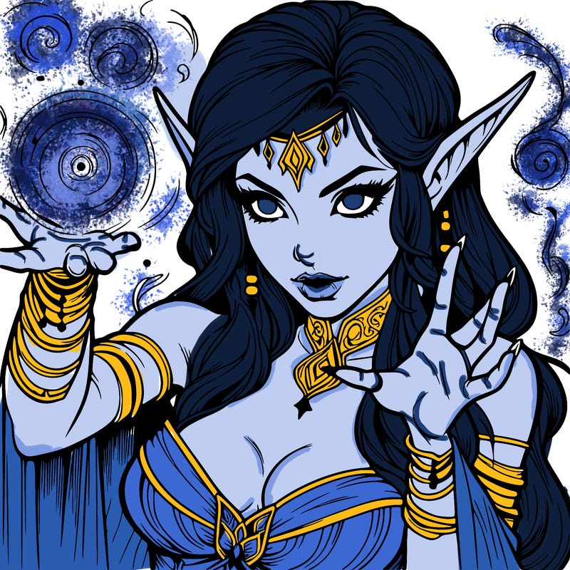 realistic scary beautiful elf sorceress casting spell