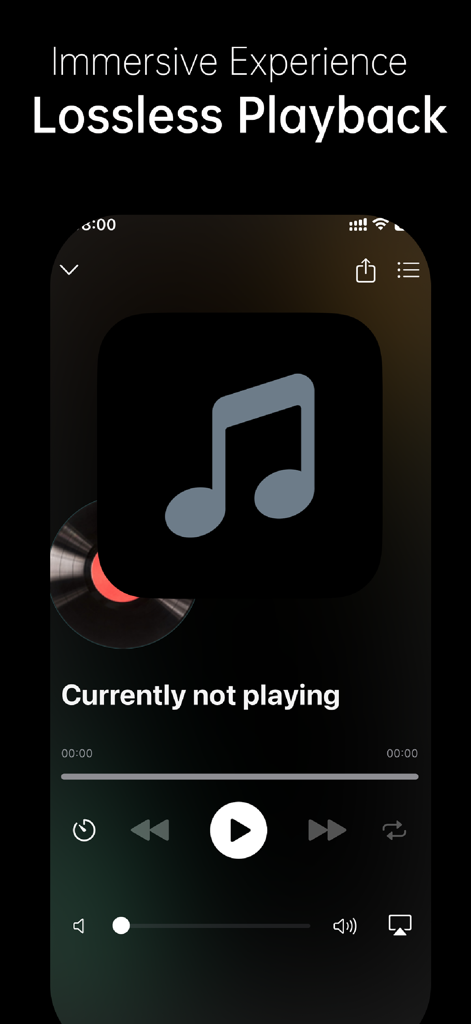 Yinhu Music app showing the lossless playback screen with a minimalist design and playback controls