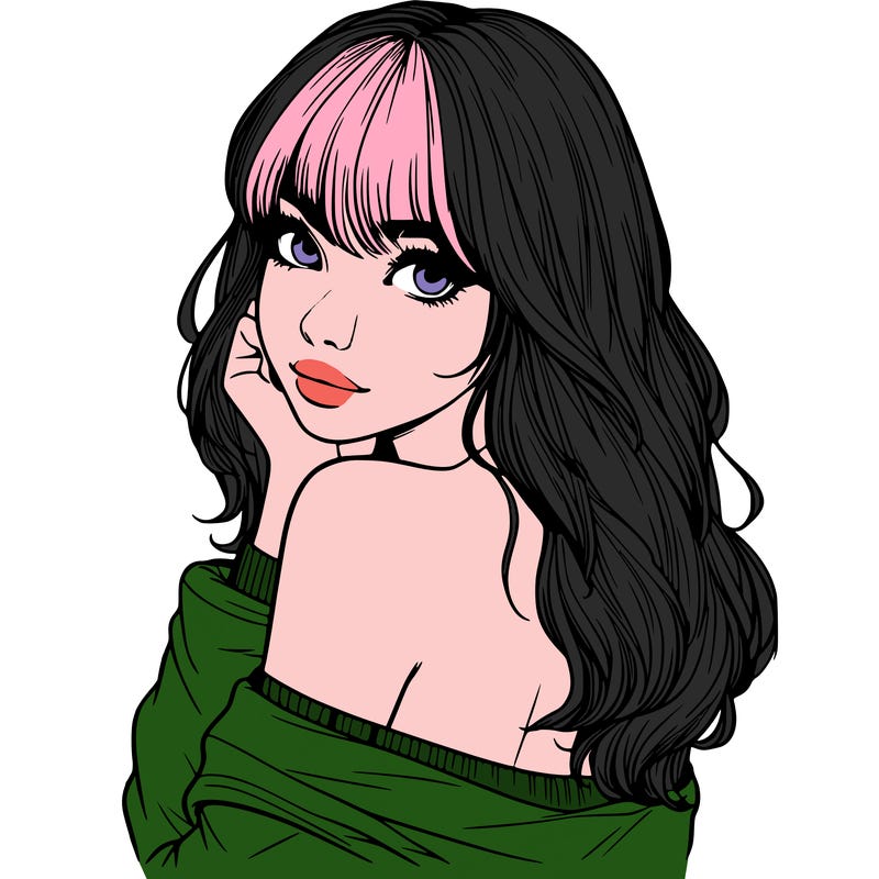 realistic girl with bangs looking over her shoulder