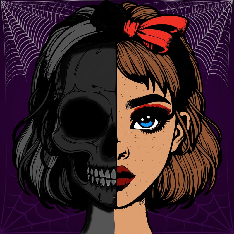 realistic girl with half skull mask