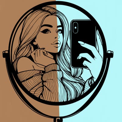 realistic girl taking mirror selfie beautiful