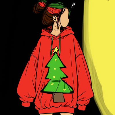 realistic girl with a oversized sweatshirt on and a bun