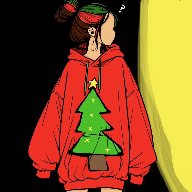 realistic girl with a oversized sweatshirt on and a bun