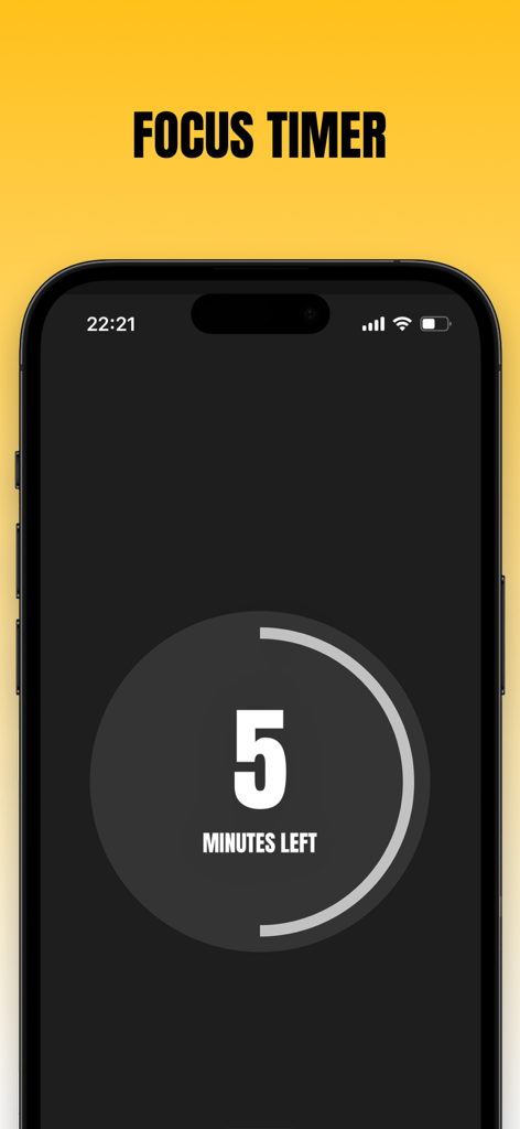 Evo - The Everything App - Minimalist focus timer screen in Evo app showing five minutes left