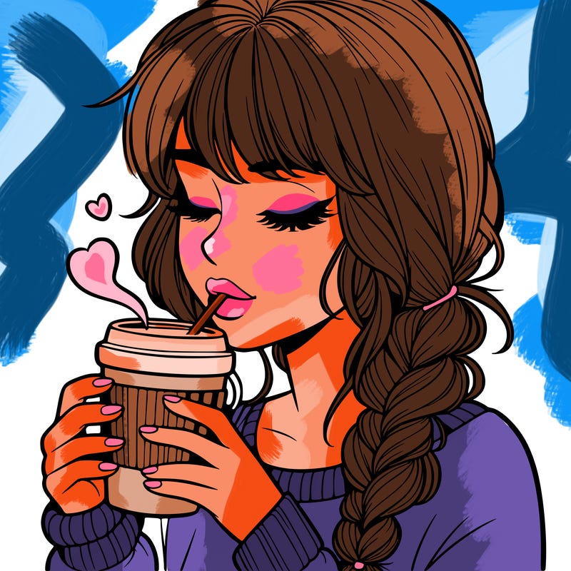 realistic girl drinking coffee