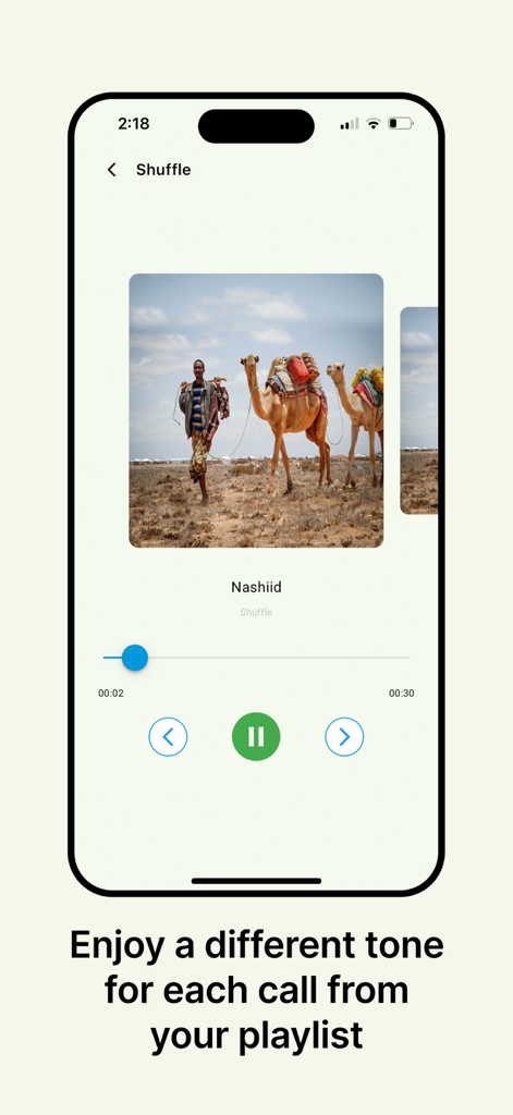 Nasiye CRBT - Nasiye CRBT app music player interface showing the shuffle feature with a Nashiid song