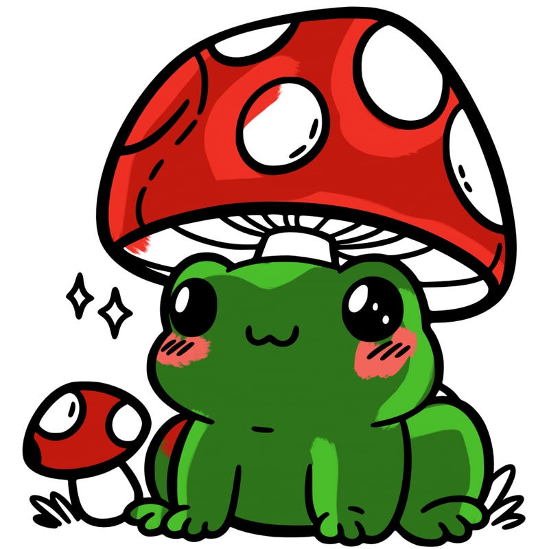 a cute frog with a mushroom hat