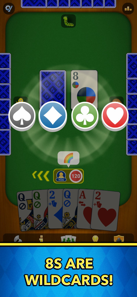 Crazy Eights: Card Games - Uno screenshot di Crazy Eights che mostra l'interfaccia di selezione del seme dopo aver giocato un jolly 8