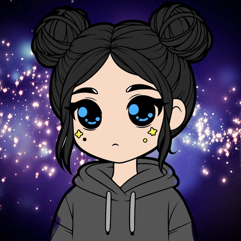 girl with space buns and a hoodie on