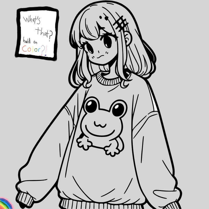 girl wearing frogging sweatshirt