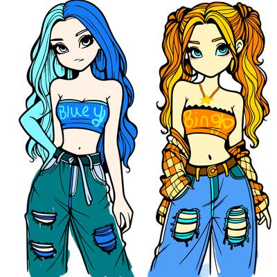 2 girls in crop tops and baggy jeans ripped