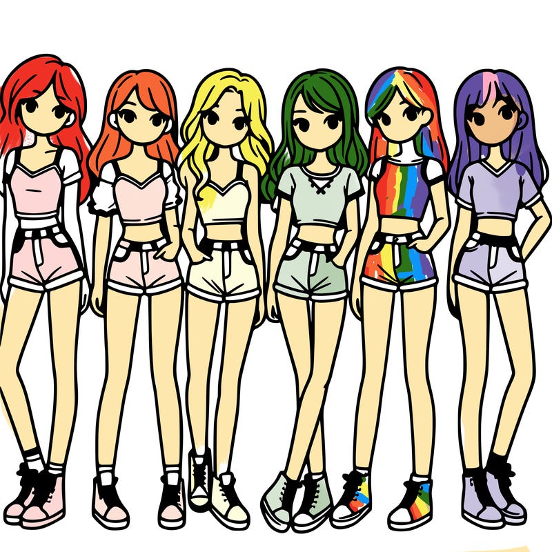 a group of girls wearing crop tops and shorts