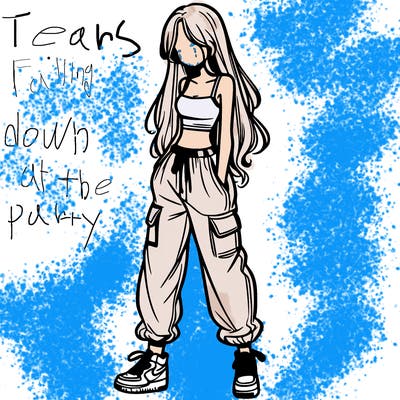 girl in baggy pants crop top and long hair