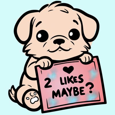 a puppy holding a sign that says 2 likes maybe?
