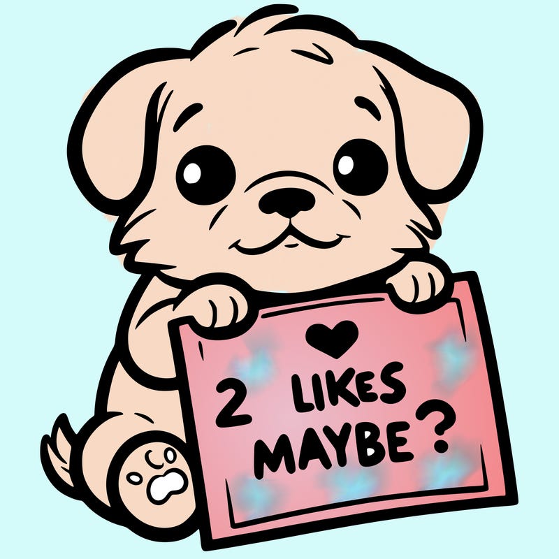 a puppy holding a sign that says 2 likes maybe?
