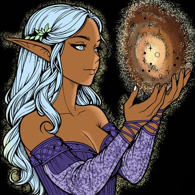 realistic elf girl doing magic