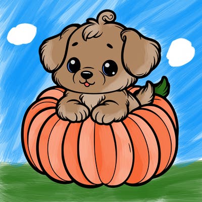 cute little puppy in a pumpkin