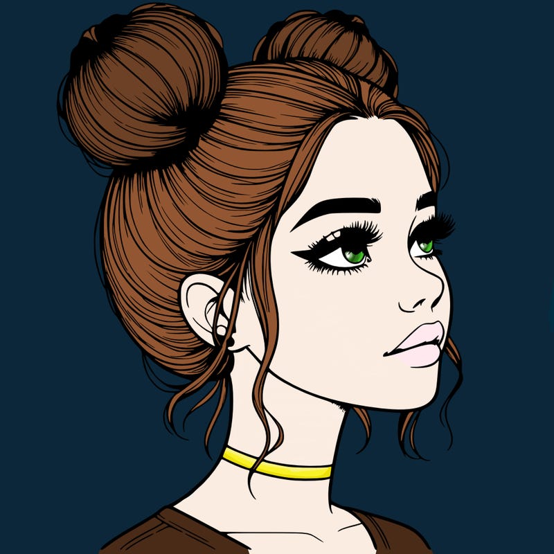 realistic girl with buns on the top of her head