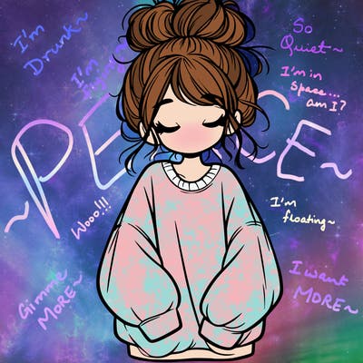 girl with baggy sweatshirt and messy bun