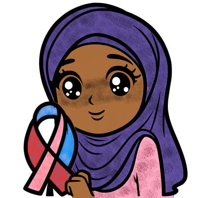 a muslim woman with a veil and a cancer ribbon
