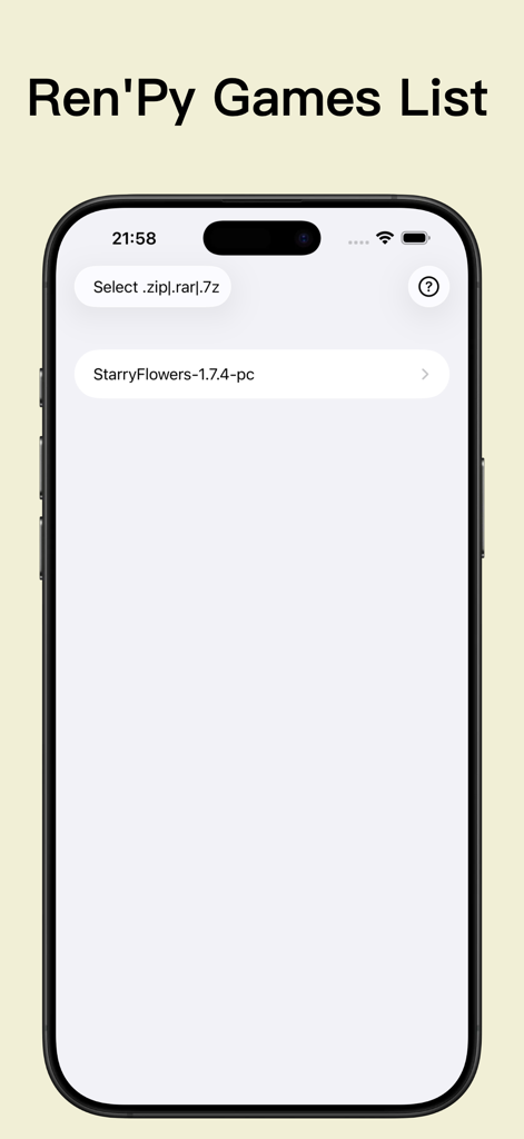 RenPyEmu for Ren'Py - Interfaz de la aplicación RenPyEmu mostrando la pantalla de lista de juegos RenPy en iPhone