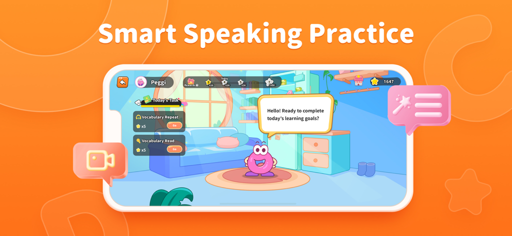 思达口语 - Lingo Star app interface for children featuring interactive English speaking practice and vocabulary tasks