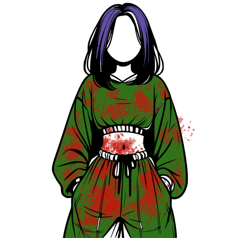 realistic girl faceless with baggy pants and a crop top