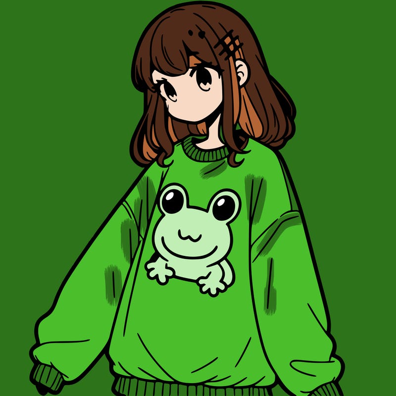 girl wearing frogging sweatshirt