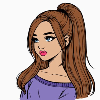 realistic girl with a high ponytail