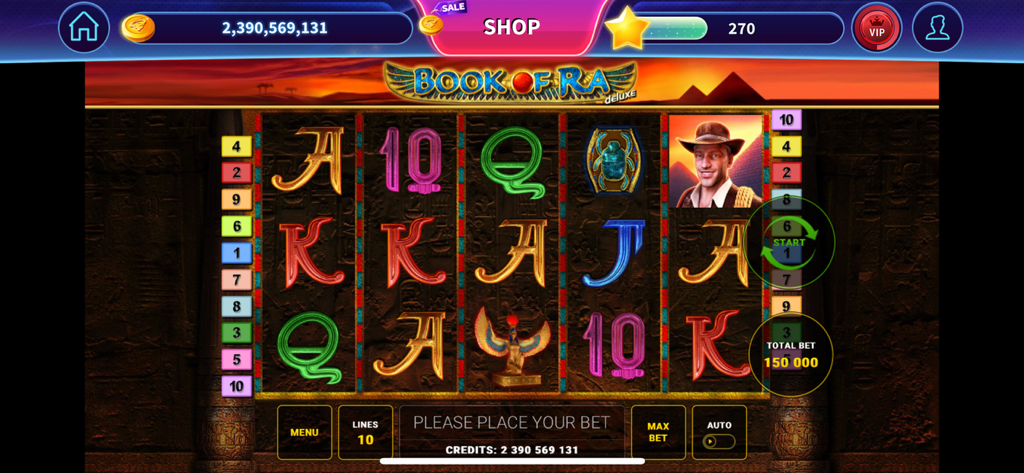 Book of Ra™ Deluxe Slot - Schermata di gioco della slot machine Book of Ra Deluxe che mostra simboli dell'antico Egitto e bobine