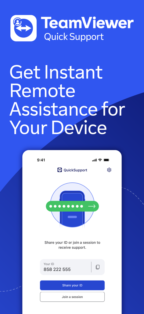 TeamViewer QuickSupport app interface for instant remote device assistance