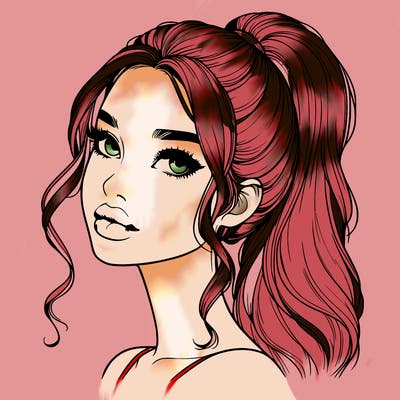 realistic girl with a ponytail on her hair and lips