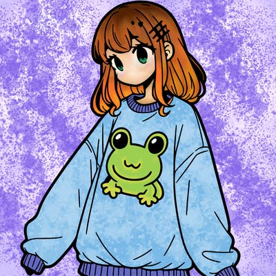 girl wearing frogging sweatshirt