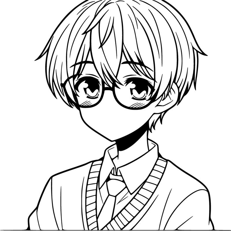 anime boy with short flat hair and glasses