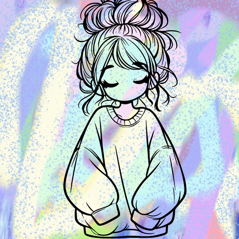 girl with baggy sweatshirt and messy bun