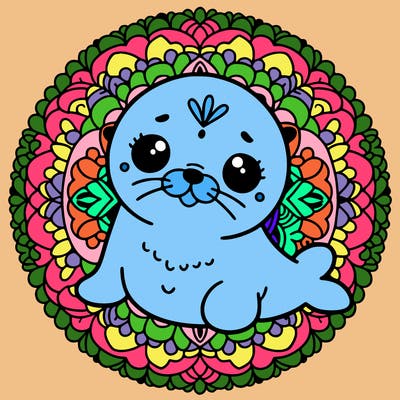 a cute baby seal mandala
