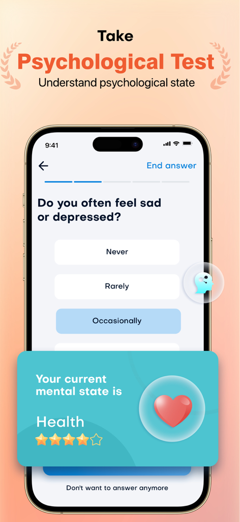 Psychological test screen in the PulsePro app for mental health tracking
