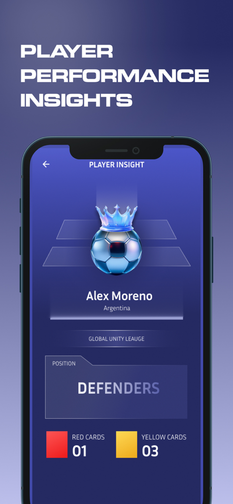 Schermata di un telefono cellulare che mostra gli insight sulle prestazioni di un difensore di calcio nell'app Score808.