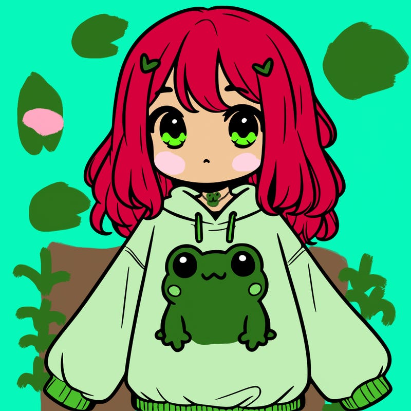 girl wearing frogging sweatshirt