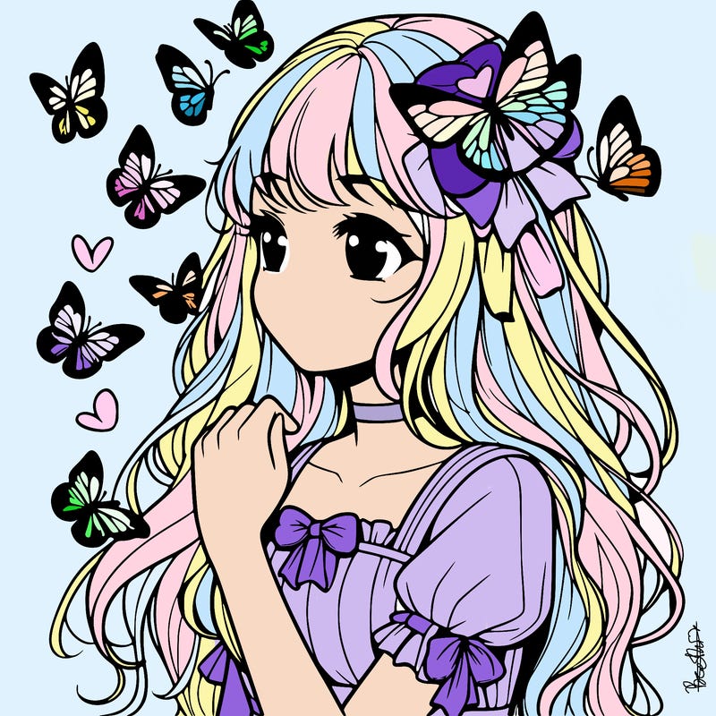 girl with butterflies realistic
