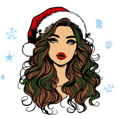 realistic christmas girl with wavy hair and lips