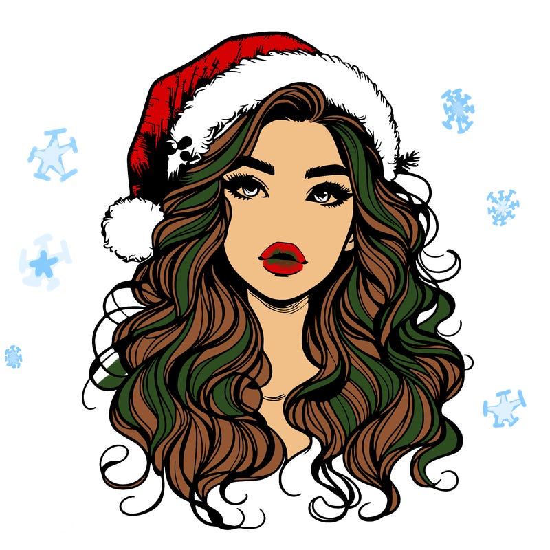 realistic christmas girl with wavy hair and lips